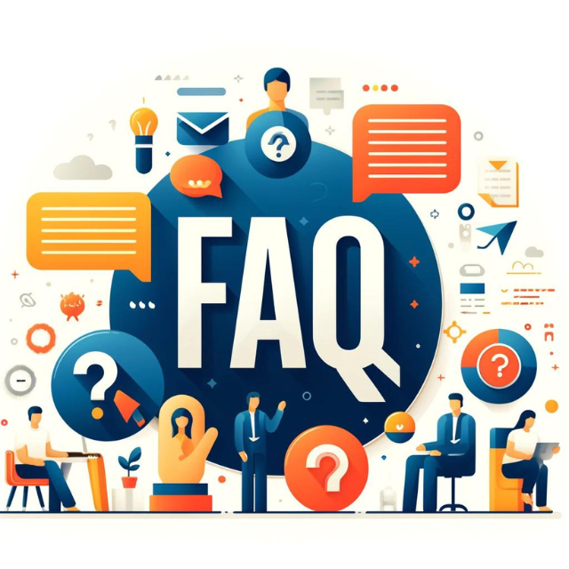Illustration représentant une section FAQ avec des icônes de question et de réponse, bulles de dialogue, et personnages interagissant dans un style moderne et clair.
